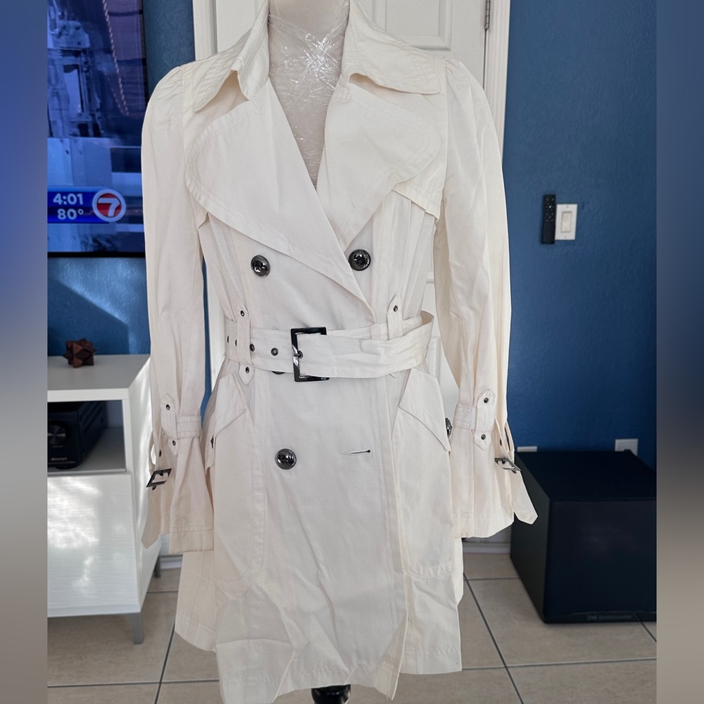 Black Rivet Cream Double-Breasted Trench Coat